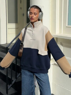Oversized Coffee Brown Creme Dark Blue 90s Pullover