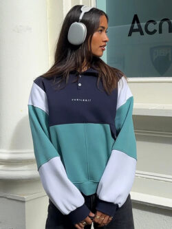 Oversized White Navy Blue Seafoam 90s Pullover