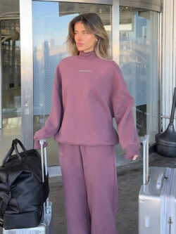 Oversized Dark Mauve Turtleneck Sweatshirt