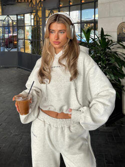 Fleece Light Grey Neutral Hoodie