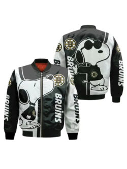 Boston Bruins Black And White Snoopy Bomber Jacket