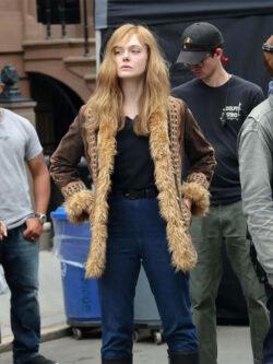 A Complete Unknown Elle Fanning Brown Fur Jacket