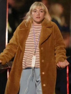 We Live In Time Florence Pugh Brown Shearling Coat