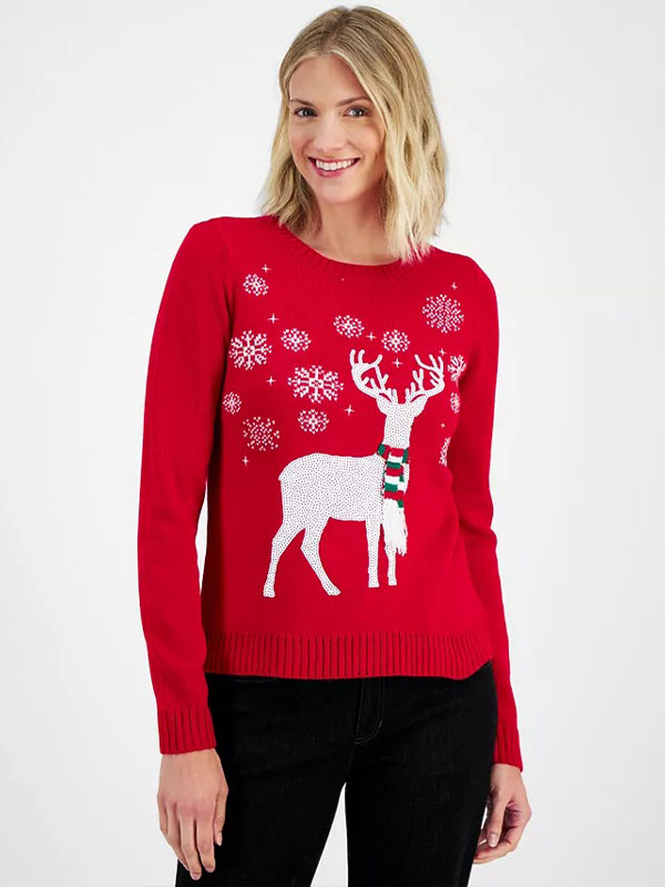Women Reindeer Crewneck Sweater - Image 2