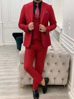 3 Piece Wedding Red Tuxedo Men Suit