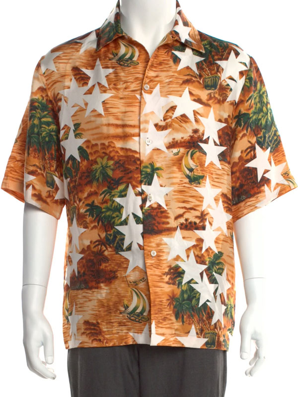 Access Hollywood Jamie Foxx Orange Star Print Camp Shirt