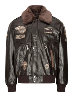 Men Aviator Badge Brown Leather Jacket