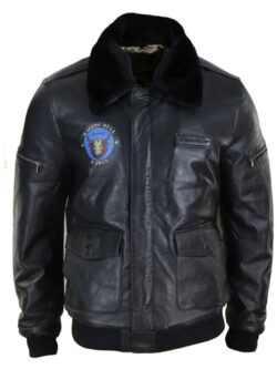 Men Aviator Fur Collar Raging Bull Leather Jacket