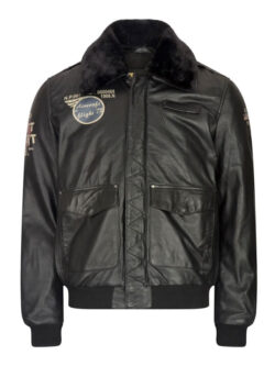 Men Aviator Leather Black Fur Collar Jacket