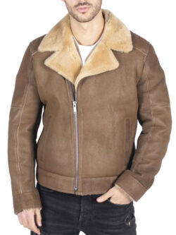 Men Aviator Sheepskin Cross Zip Leather
