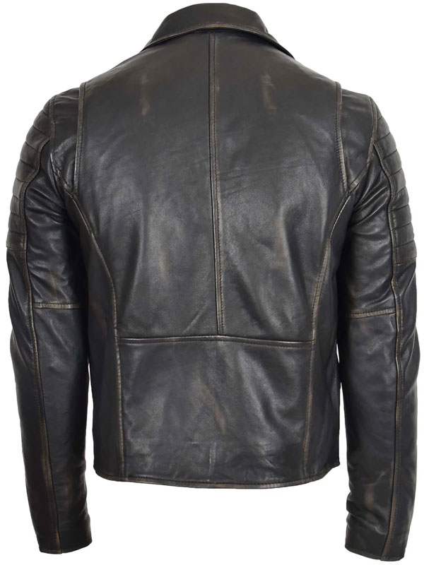 Men Biker Leather Rub Off Zip Hook Jacket