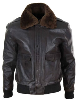 Men Leather Aviator Removable Fur Collar Jacket