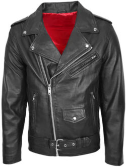 Men Biker Brando Style Black Leather Jacket