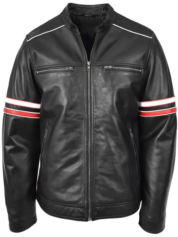 Men Biker Style Real Leather Black Jacket
