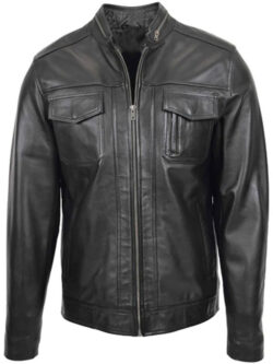 Men Black Leather Biker Jacket