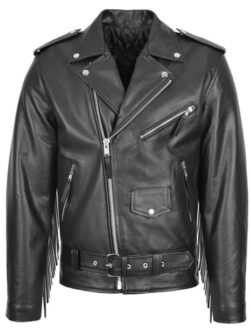 Men Black Brando Leather Biker Jacket