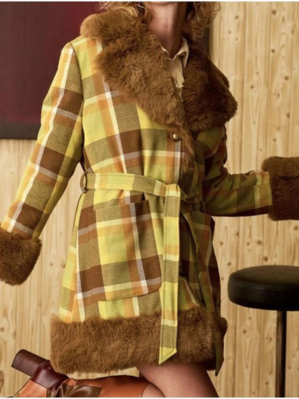 AEW Dynamite 2025 Paige Wooding Green Fur Trim Plaid Coat