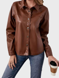Women Faux Leather Brown Jacket