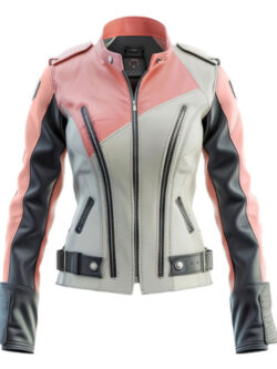 Women’s Ash Grey Pink Sheepskin Leather Jacket