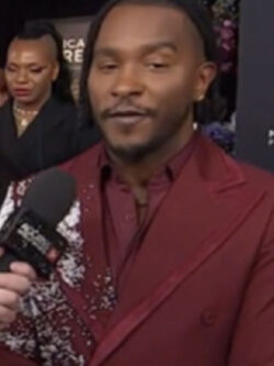 Access Daily 2025 Scott Evans Pearl Embellished Breasted Burgundy Blazer