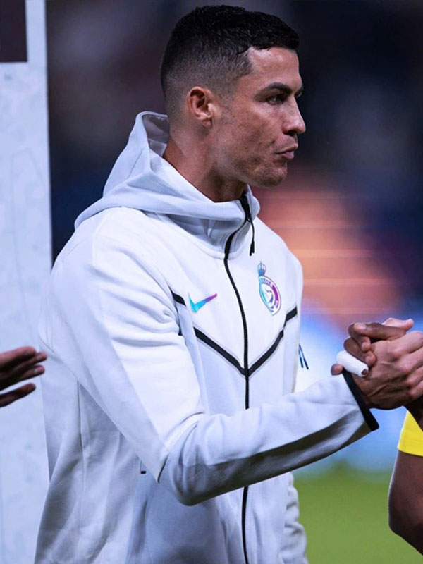 Cristiano Ronaldo Al Nassr Tech White Hooded Fleece Jacket
