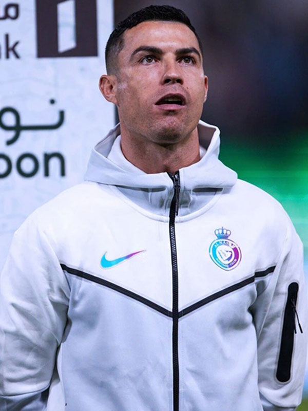 Cristiano Al Nassr Tech White Hooded Fleece Jacket