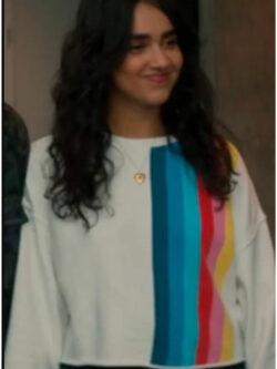 Geraldine Viswanathan Film You’re Cordially Invited 2025 Multi Striped Sweatshirt