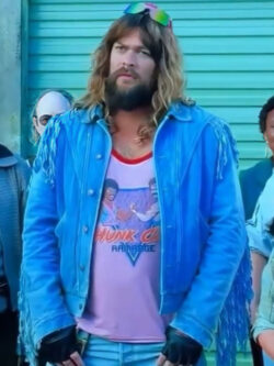 A Minecraft Movie 2025 Jason Momoa Blue Fringe Jacket