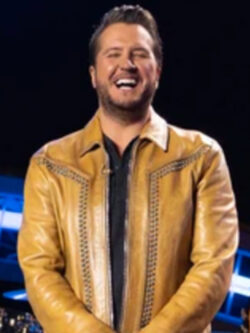 New American Idol S23 Luke Bryan Brown Studded Leather Jacket