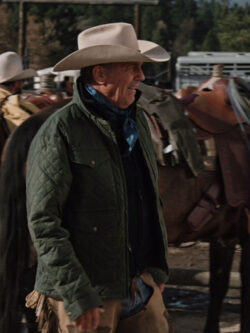 John Dutton TV Series Yellowstone S04 Kevin Costner Green Quilted Jacket