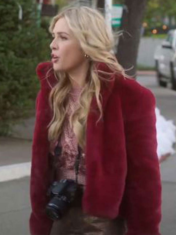 Natalie Hall A Very Charming Christmas Town Aubrey Red Fur Jacket