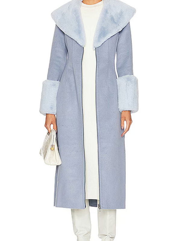 TV-Show Access Hollywood 2025 Orozco Light Blue Fur Collar & Sleeves Coat