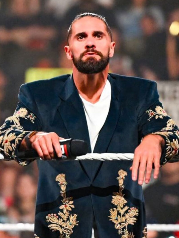 WWE RAW 2025 Seth Rollins Golden Peacock Long Coat