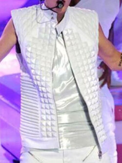 Justin Bieber Fashion Show White Quilted Leather Vest