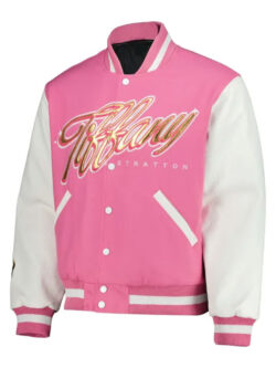 WWE Tiffany Stratton 2025 Tiffy Time Pink and White Varsity Bomber