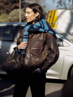 Chloe Fashion Show 2025 Alexa Distressed Brown Leather Jacket