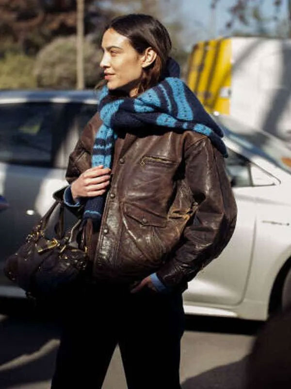Chloe Fashion Show 2025 Alexa Distressed Brown Leather Jacket