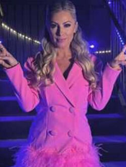 WWE NXT 2025 Sarah Schreiber Feathers Trim Dress