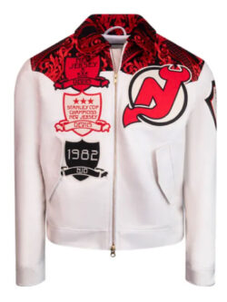 2025 New Jersey Devils White Suede Leather Jacket For Men