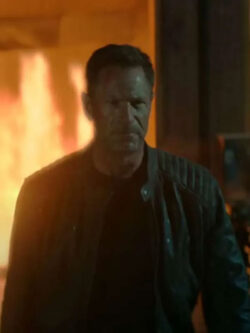 Aaron Eckhart The Bricklayer 2024 Steve Black Leather Jacket
