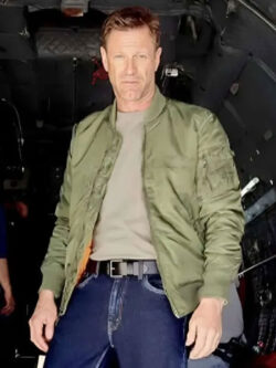 Aaron Eckhart The Bricklayer 2024 Green Bomber Jacket