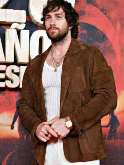 Aaron Taylor-Johnson 28 Years Later Movie Premiere 2025 Brown Suede Blazer