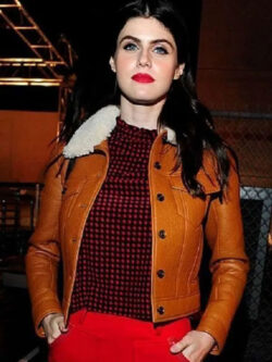 Alexandra Daddario Brown Shearling Leather Jacket