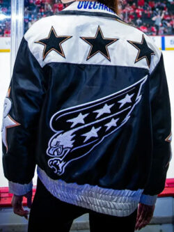 Washington Capitals 2025 WAGs Playoff Black and White Satin Bomber