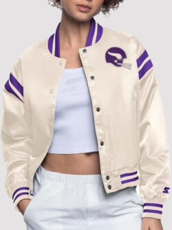New Women’s Minnesota Vikings Full-Snap Cream Satin Jacket