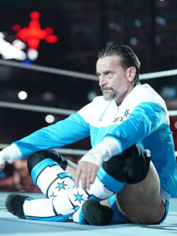 2025 SummerSlam CM Punk Blue and White Unisex Satin Varsity Jacket