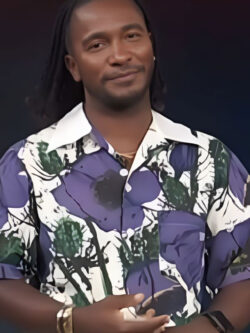 Access Hollywood 2025 Scott Evanss & White Floral Bowling Shirt