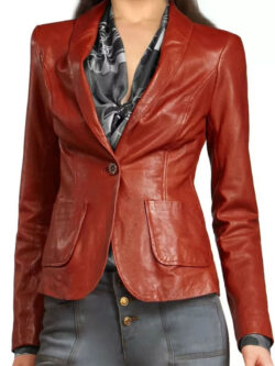 Red Leather Blazer for Women New