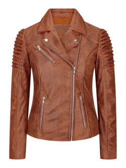 Womens Cafe Racer Biker Tan Brown Jacket