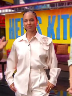 Alicia Keys Good Morning America 2025 Cream Oversized Button-Down Floral Appliqué Shirt